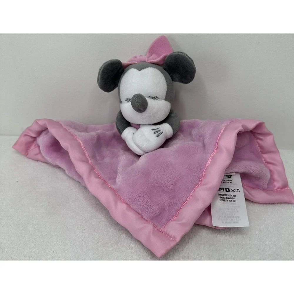 Disney Baby Pink Sleeping Minnie Mouse Blanket Embossed Star Satin Lovey 12